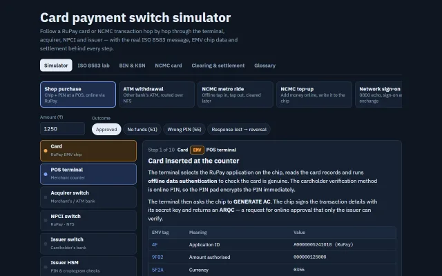 Screenshot of Card Payment Switch Simulator